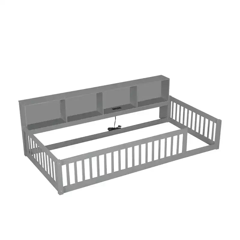 Letto Montessori Whisen Wood Twin XL con armadietti contenitori e porte USB