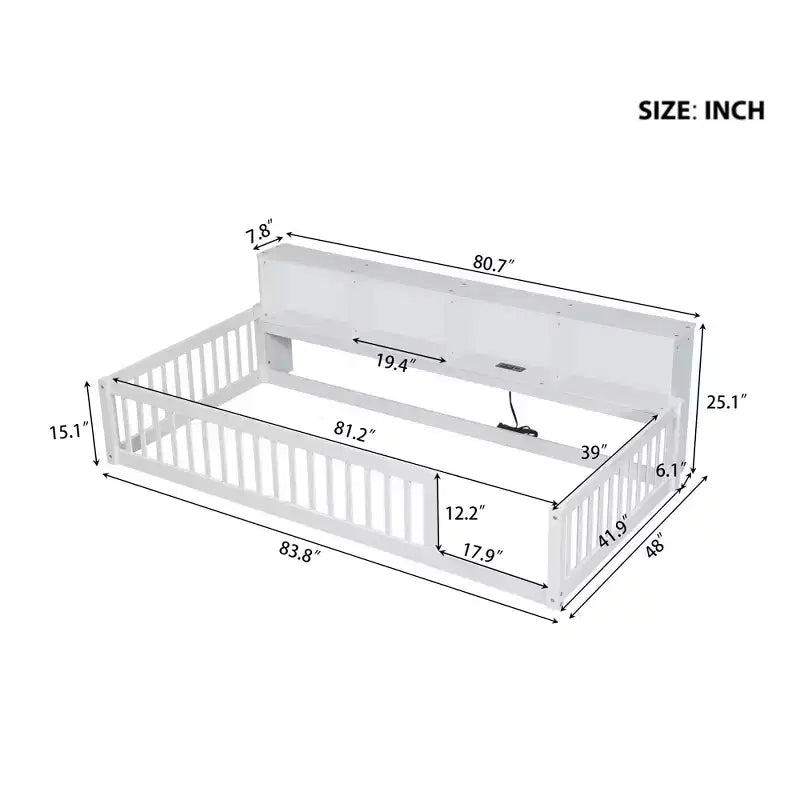 Letto Montessori Whisen Wood Twin XL con armadietti contenitori e porte USB