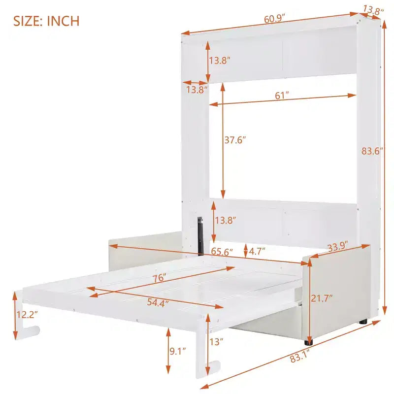 Letto a scomparsa Whisen Clever Full Size, pieghevole a divano con cuscino