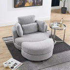 GDFStudio Dinah Moderna Sedia Girevole a 360° in Bouclé Alta 40 cm con Pouf Contenitore