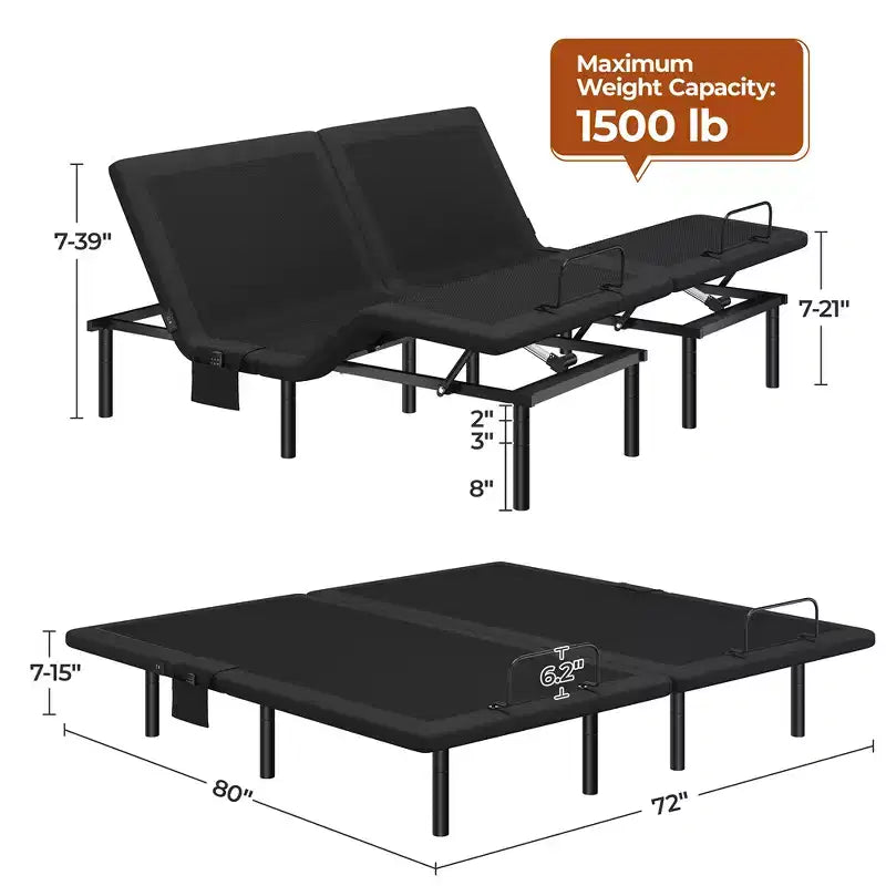 Base letto regolabile Yaheetech con testiera e pediera inclinabili separatamente, luci LED sotto il letto e porte USB