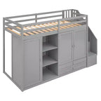 Letto a soppalco funzionale Whisen 93.3''L*42.4''W con 3 ripiani, armadi, cassetti, scala con contenitore