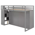 Letto a soppalco funzionale Whisen 93.3''L*42.4''W con 3 ripiani, armadi, cassetti, scala con contenitore