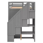 Letto a soppalco funzionale Whisen 93.3''L*42.4''W con 3 ripiani, armadi, cassetti, scala con contenitore