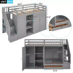 Letto a soppalco funzionale Whisen 93.3''L*42.4''W con 3 ripiani, armadi, cassetti, scala con contenitore