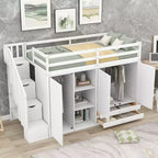 Letto a soppalco funzionale Whisen 93.3''L*42.4''W con 3 ripiani, armadi, cassetti, scala con contenitore