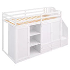 Letto a soppalco funzionale Whisen 93.3''L*42.4''W con 3 ripiani, armadi, cassetti, scala con contenitore