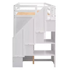 Letto a soppalco funzionale Whisen 93.3''L*42.4''W con 3 ripiani, armadi, cassetti, scala con contenitore