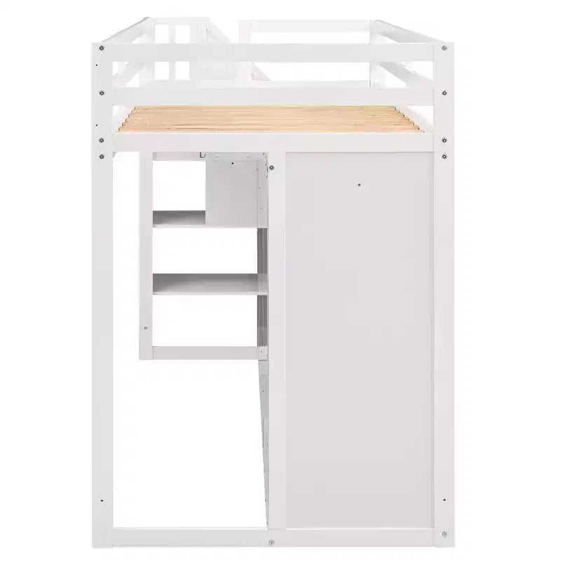 Letto a soppalco funzionale Whisen 93.3''L*42.4''W con 3 ripiani, armadi, cassetti, scala con contenitore