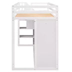 Letto a soppalco funzionale Whisen 93.3''L*42.4''W con 3 ripiani, armadi, cassetti, scala con contenitore