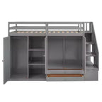 Letto a soppalco funzionale Whisen 93.3''L*42.4''W con 3 ripiani, armadi, cassetti, scala con contenitore