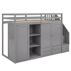 Letto a soppalco funzionale Whisen 93.3''L*42.4''W con 3 ripiani, armadi, cassetti, scala con contenitore