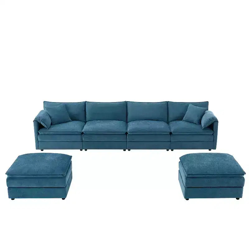 Divano componibile Whisen Modern Design 136 in ciniglia con doppie sedute e pouf mobili