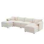 Divano componibile Whisen Modern Design 136 in ciniglia con doppie sedute e pouf mobili