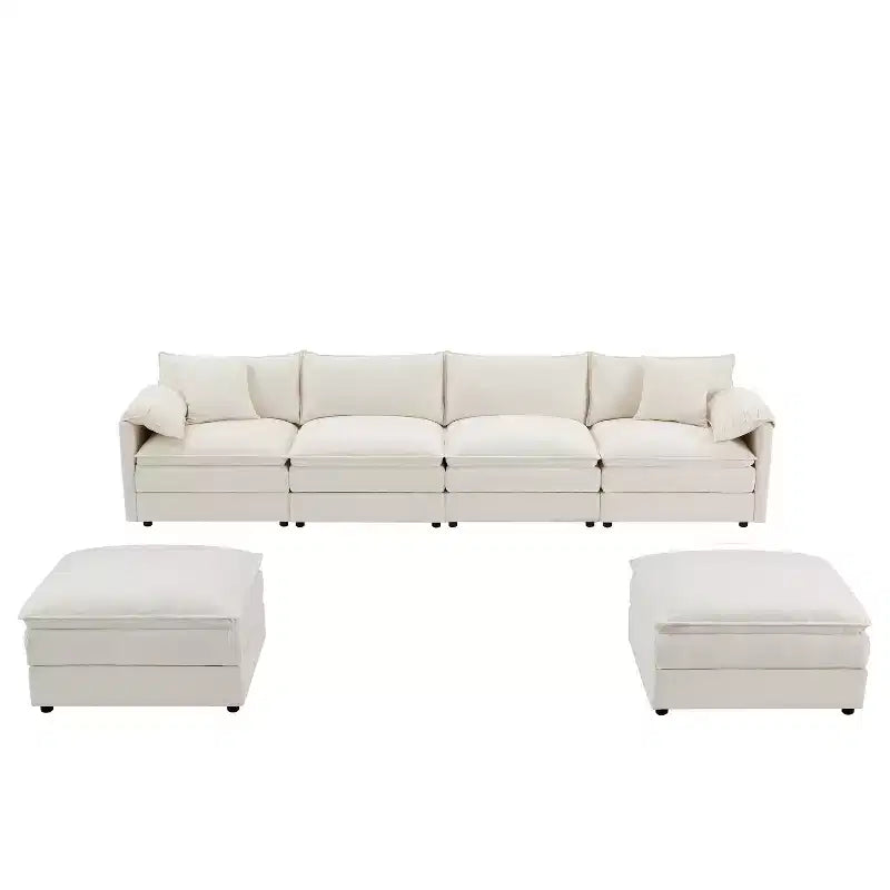 Divano componibile Whisen Modern Design 136 in ciniglia con doppie sedute e pouf mobili