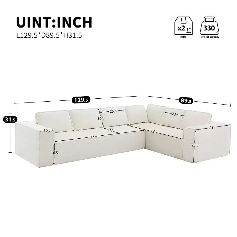 Divano componibile Whisen Modern Design 136 in ciniglia con doppie sedute e pouf mobili