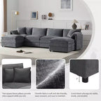 Divano componibile Whisen Modern Design 136 in ciniglia con doppie sedute e pouf mobili