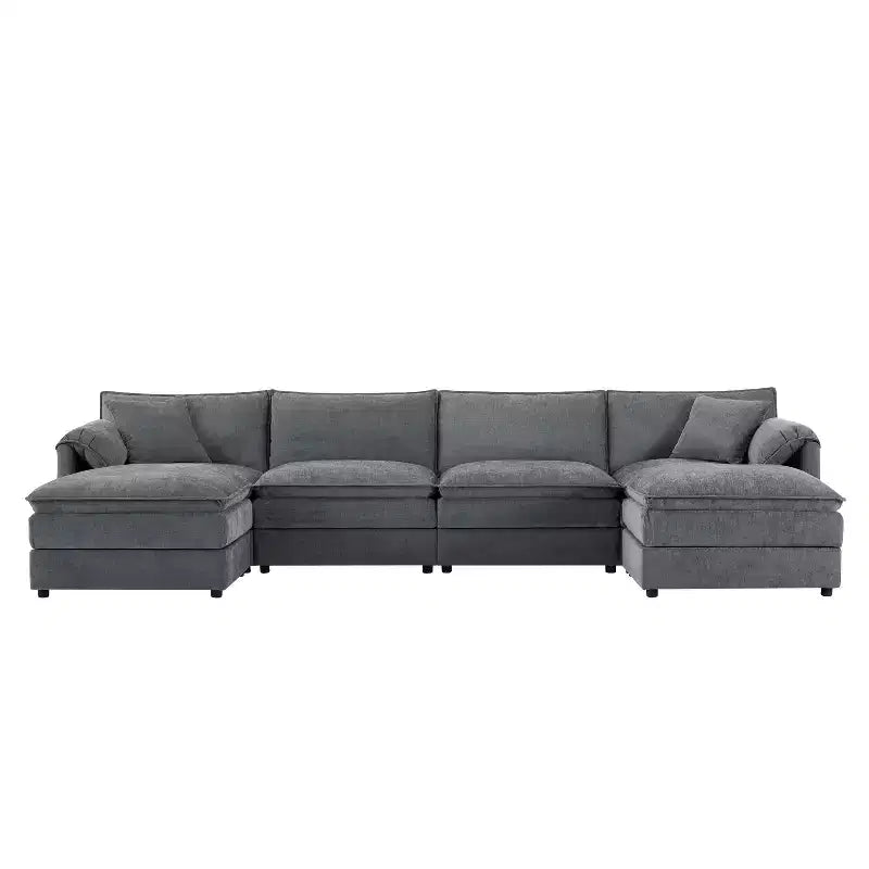 Divano componibile Whisen Modern Design 136 in ciniglia con doppie sedute e pouf mobili