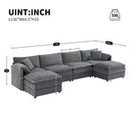 Divano componibile Whisen Modern Design 136 in ciniglia con doppie sedute e pouf mobili