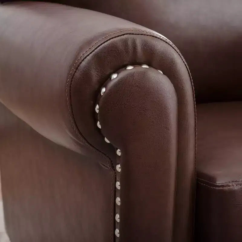 Divano Chesterfield in pelle PU classico, 84" L, divano a 3 posti/1 posto con braccioli arrotolati e finiture borchiate per soggiorno o ufficio ModernLuxe