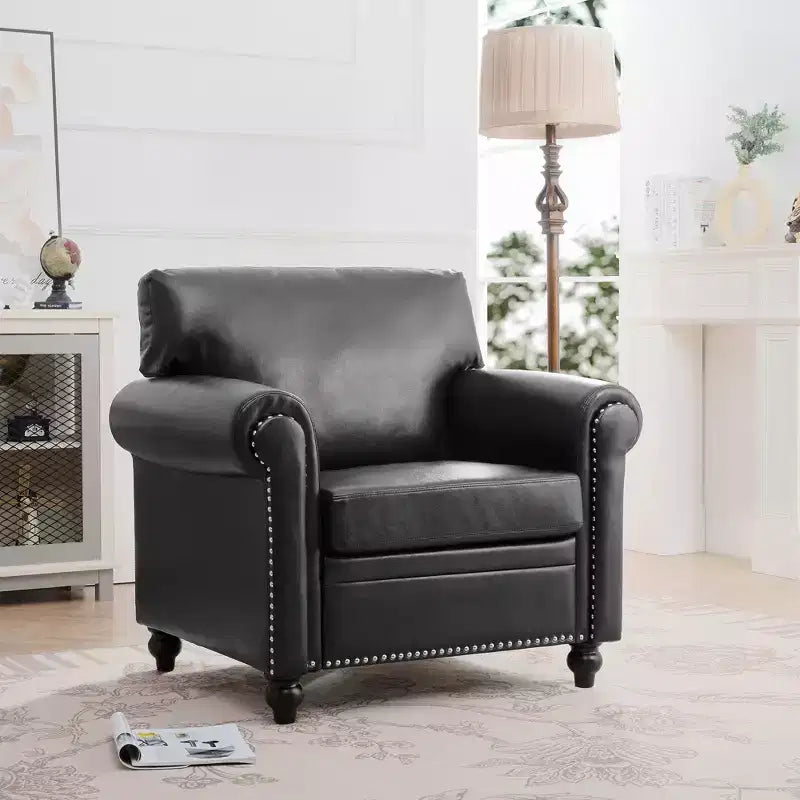 Divano Chesterfield in pelle PU classico, 84" L, divano a 3 posti/1 posto con braccioli arrotolati e finiture borchiate per soggiorno o ufficio ModernLuxe