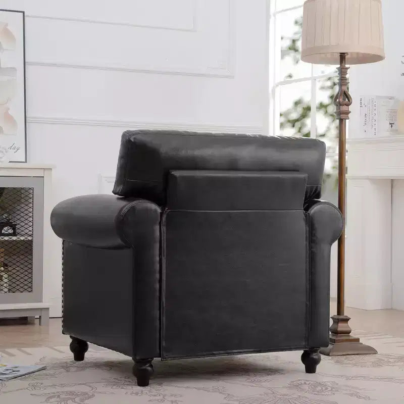 Divano Chesterfield in pelle PU classico, 84" L, divano a 3 posti/1 posto con braccioli arrotolati e finiture borchiate per soggiorno o ufficio ModernLuxe