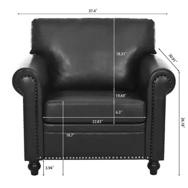 Divano Chesterfield in pelle PU classico, 84" L, divano a 3 posti/1 posto con braccioli arrotolati e finiture borchiate per soggiorno o ufficio ModernLuxe