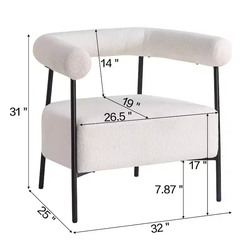 Christopher Knight Home Oliver, poltrona di design moderna curva con rivestimento in bouclé e struttura in metallo, bianca