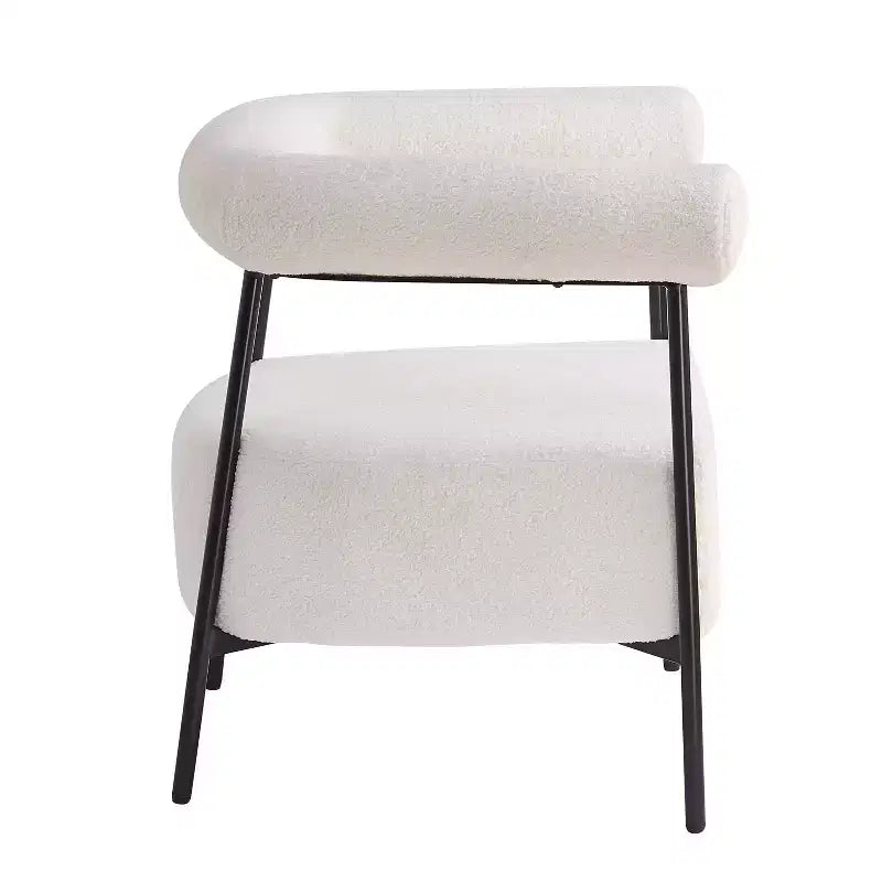 Christopher Knight Home Oliver, poltrona di design moderna curva con rivestimento in bouclé e struttura in metallo, bianca