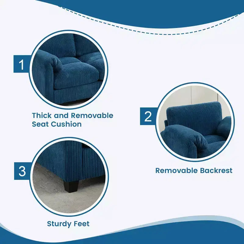 Hyleory Divanetto da ricevimento in velluto a coste imbottito da 154 cm