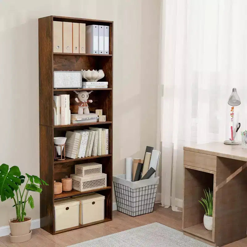 Costway Libreria a 6 Ripiani, Alta 70, con 6 Scaffali Aperti, Kit Antiribaltamento per Soggiorno Marrone/Nero