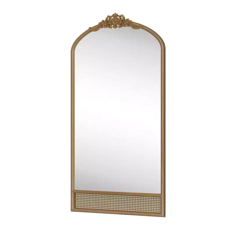 Specchio a figura intera in legno massello intagliato a vite fiorita ad angolo retto micro-blocco marrone 180x93x4cm (senza staffa)