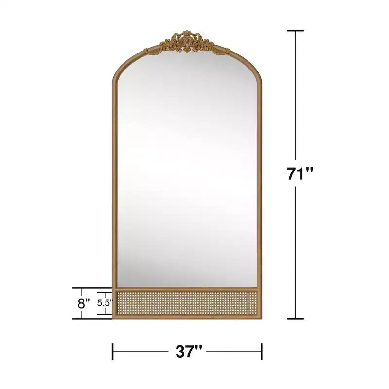 Specchio a figura intera in legno massello intagliato a vite fiorita ad angolo retto micro-blocco marrone 180x93x4cm (senza staffa)