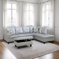 Light Grey Semi-PU Leather Sectional Sofa - Modern L-Shaped Design, Tufted Cushions, Decorative Pillows, Storage Ottoman