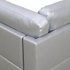 Divano Sezionale in Similpelle Grigio Chiaro Semi-PU - Design Moderno a L, Cuscini Trapuntati, Cuscini Decorativi, Pouf Contenitore