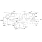 Divano Sezionale in Similpelle Grigio Chiaro Semi-PU - Design Moderno a L, Cuscini Trapuntati, Cuscini Decorativi, Pouf Contenitore