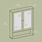LEDREM Mobiletto da Bagno a Parete, Pensile Bianco con 2 Ante a Specchio, Ripiano Regolabile, Vano Aperto, 15 x 65 x 75 cm