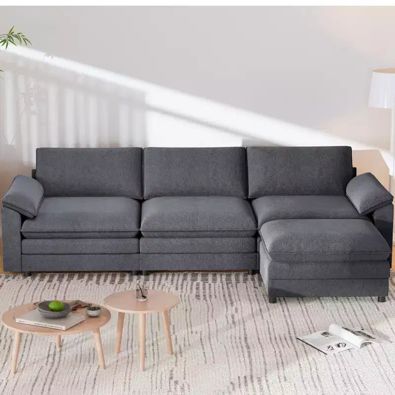 Divano componibile Mjkone da 117", divano a L, divano Cloud Couch Dupe con pouf mobile, divano a 3 posti per soggiorno e appartamento