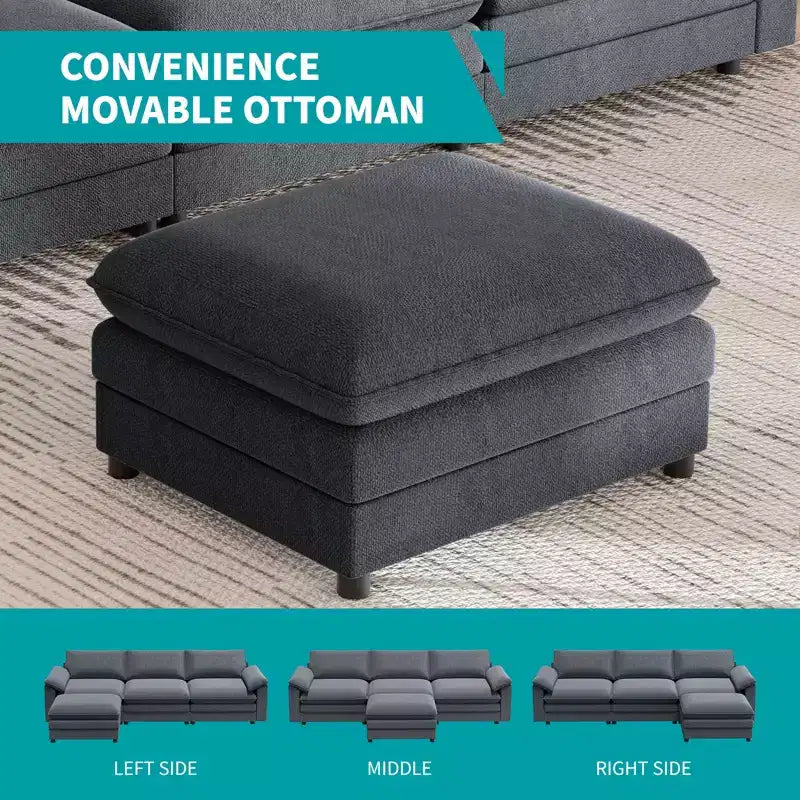 Divano componibile Mjkone da 117", divano a L, divano Cloud Couch Dupe con pouf mobile, divano a 3 posti per soggiorno e appartamento