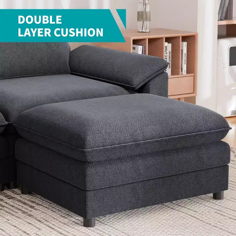 Divano componibile Mjkone da 117", divano a L, divano Cloud Couch Dupe con pouf mobile, divano a 3 posti per soggiorno e appartamento