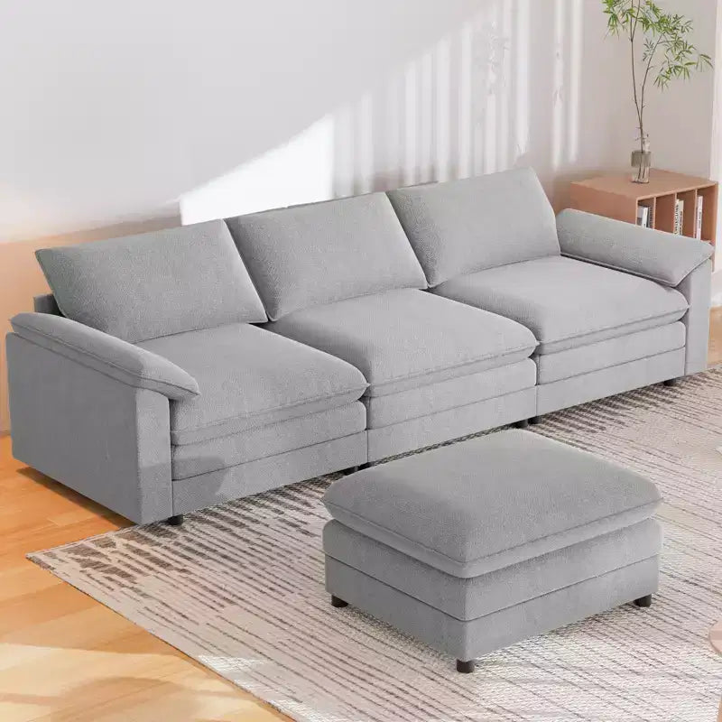 Divano componibile Mjkone da 117", divano a L, divano Cloud Couch Dupe con pouf mobile, divano a 3 posti per soggiorno e appartamento