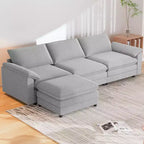 Divano componibile Mjkone da 117", divano a L, divano Cloud Couch Dupe con pouf mobile, divano a 3 posti per soggiorno e appartamento