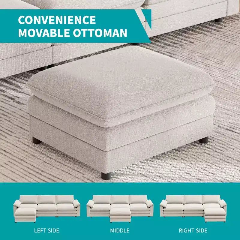 Divano componibile Mjkone da 117", divano a L, divano Cloud Couch Dupe con pouf mobile, divano a 3 posti per soggiorno e appartamento