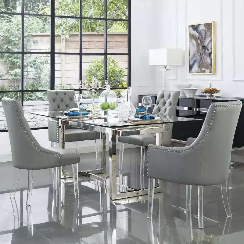 Inspired Home Marilyn Sedia da pranzo con braccioli e gambe acriliche, con bottoni, (set da 2)