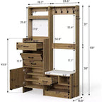 Appendiabiti da ingresso Heynemo 7-in-1 con scarpiera nascosta, panca da ingresso con appendiabiti e pannello forato, appendiabiti con panca per ripostiglio