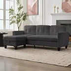 Divano componibile a L convertibile Mjkone 76 con pouf contenitore, divano a 3 posti in velluto a coste