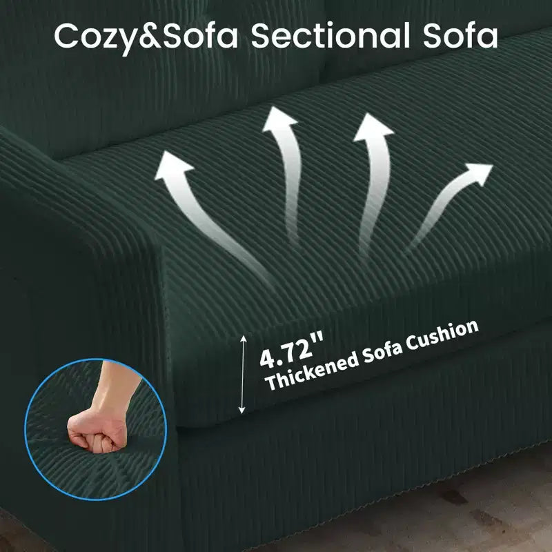 Divano componibile a L convertibile Mjkone 76 con pouf contenitore, divano a 3 posti in velluto a coste