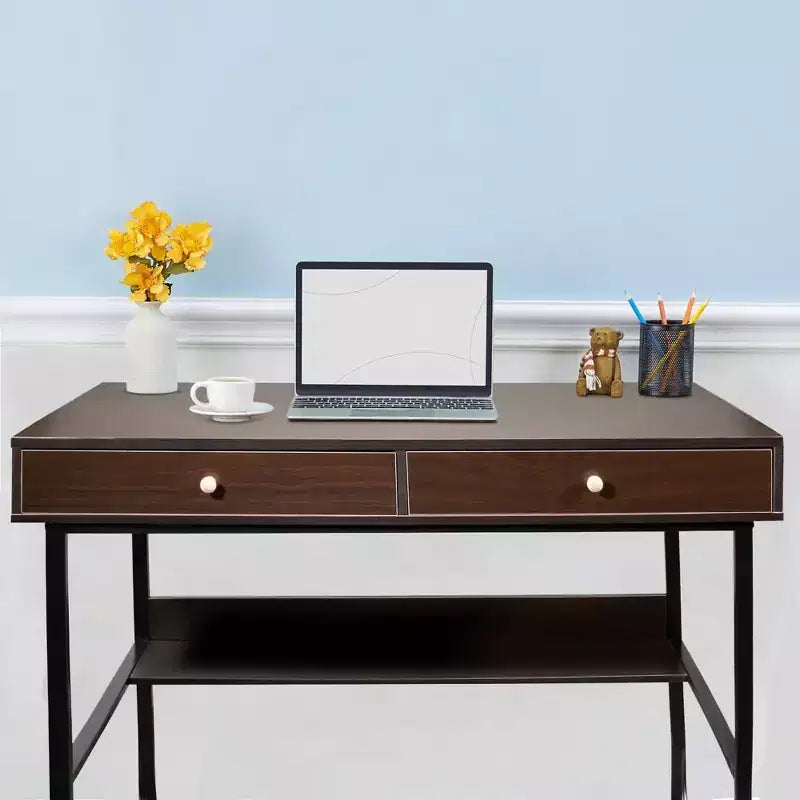 Interior Elements Scrivania per computer da studio semplice in legno con cassetti per l'home office, marrone, 47
