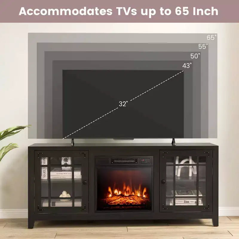 Mobile TV Costway da 58 pollici con caminetto elettrico da 1400 W per TV fino a 65 pollici Nero/Naturale/Bianco