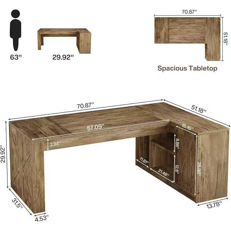 Scrivania direzionale a L Lantine 70.87, grande tavolo da ufficio per computer con schedario